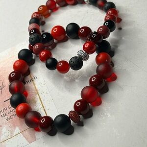 Red Agate & Lava Stone Bracelet Set